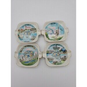World's Fair 1964 New York Unisphere Stack Ashtray Set 4 Souvenir Gold Trim